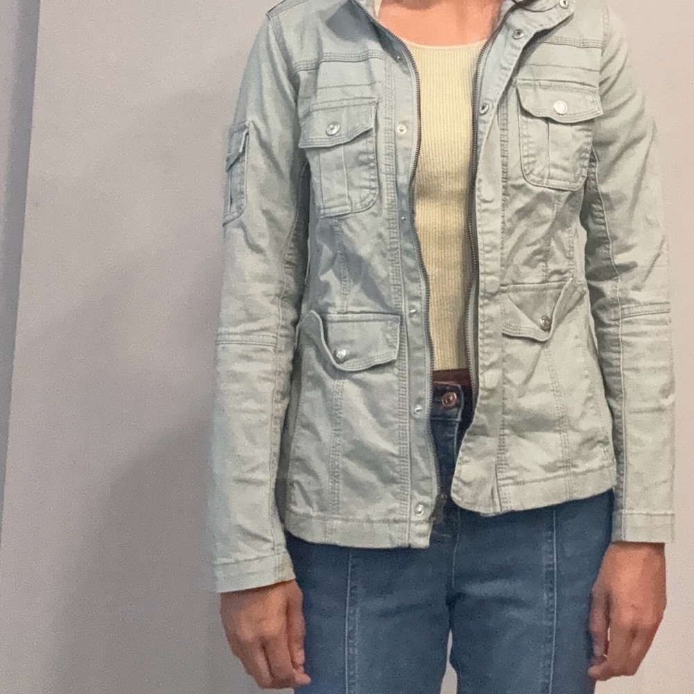Kensie Light Sage Utility Jacket with Flap Pockets